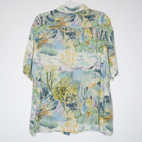 H&M Mens Button Up Shirt Size Large Blue Cactus Trees Desert Art Vacation Casual - Picture 2 of 6
